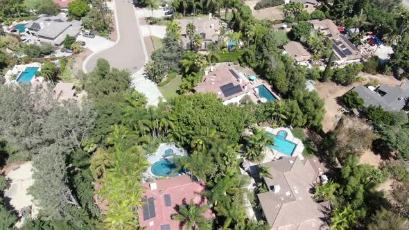 Aerial of Large Expensive Mansion with Swimming Pool in South California