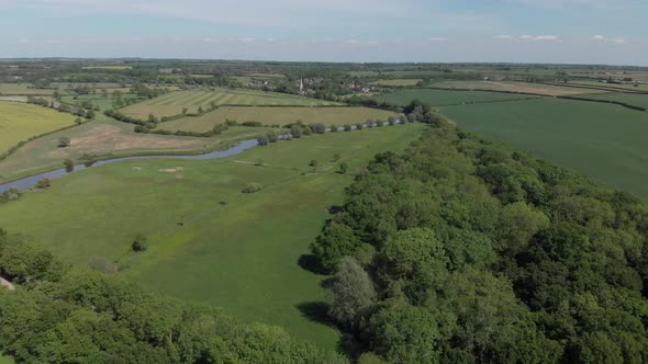 Drone View River Nene Valley Denford Village Woodland Grass Buttercup Fields Spring D Cinelike