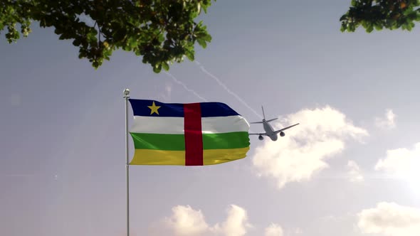 Central African Republic Flag With Airplane And City