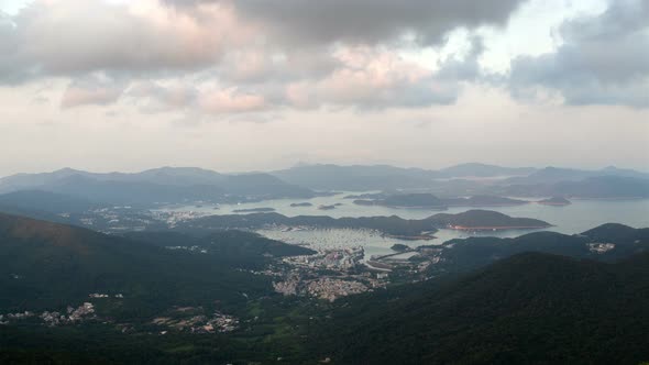 Cityscape Hong Kong City Silhouette Surrounded By Hills