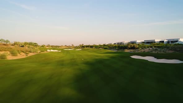 Aerial view of luxury golf club on residential area, Dubai, U.A.E.