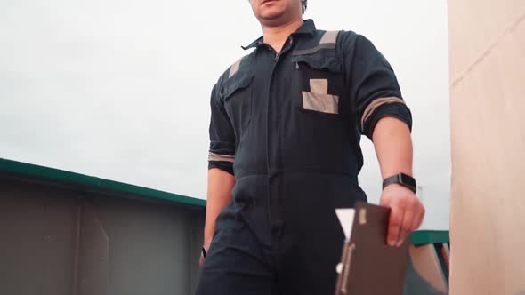 Marine Deck Officer or Chief Mate on Deck of Offshore Vessel or Ship