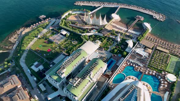 Infrastructure of hotels aerial view 4 K Turkey Alanya Avsallar