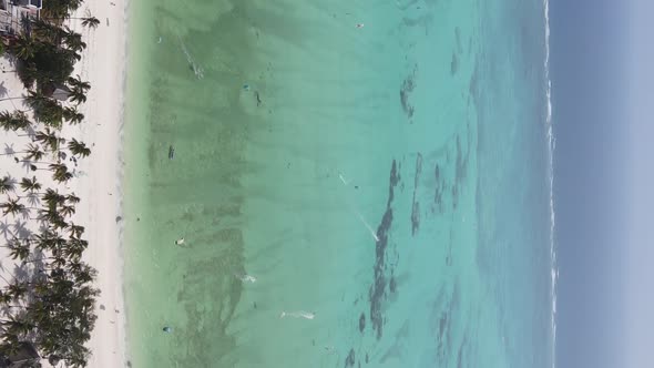 Vertical Video of the Ocean Near the Coast of Zanzibar Tanzania Aerial View