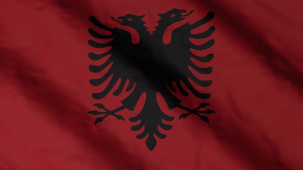 Albanian flag waving in the wind.