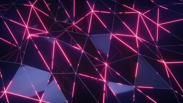 Low-poly Dark Waving Surface with Glowing Red Light