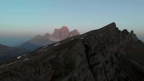 Aerial Fly Near Monte Pelmo in Dolomites Italy at Sunset 