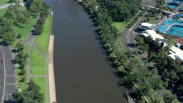 Melbourne City Australia and Yarra River Aerial Reveal