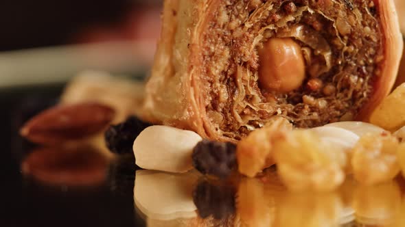 Turkish Sweet Dish Baklava and Nuts Closeup