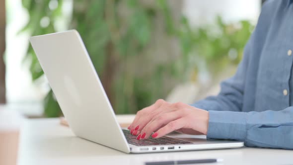 Close up Shot of Woman Working on Laptop, Typing