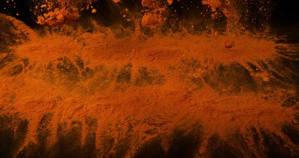 Turmeric, curcuma longa, Powder falling against Black Background, Indian Spice, Slow Motion 4K