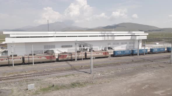 Samtskhe-Javakheti, Georgia - August 22 2021: Aerial view of Akhalkalaki railway station