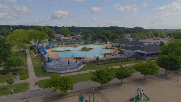 Flying Towards a Pool Complex in Port Washington Long Island