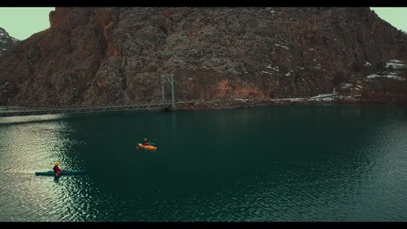 Turkey ilic canoe on the river aerial view