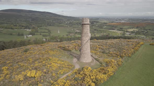 The Ruin Of Flue Chimney Of Ballycorus Leadmines In Carrickgollogan Hill. aerial