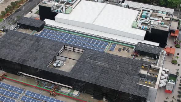 Aerial view of solar panels used in the industrial area.