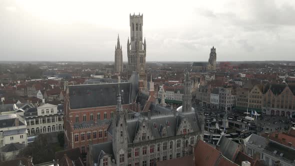 Drone shot of Bruggen belgium on a gray day