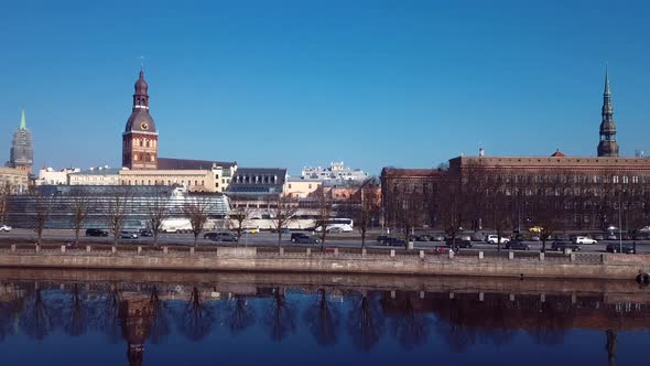 Riga Panorama Old Town Aerial 4k