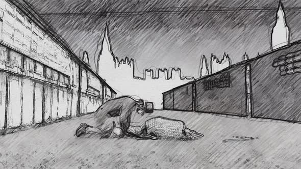 Jack The Ripper Killing A Woman In A Pencil Drawing Style