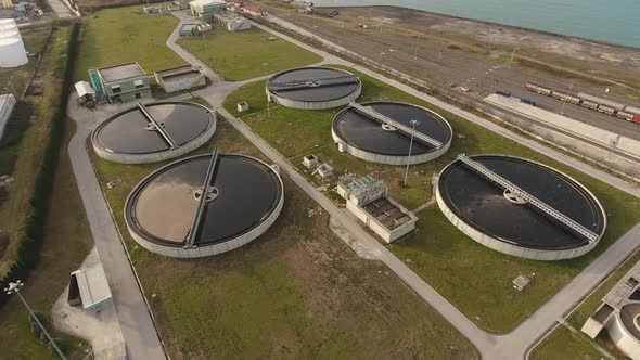 Aerial View Wastewater Treatment Plants 4K