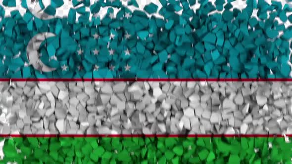 Uzbekistan Flag Breaking Rocks Transition