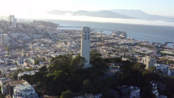 Aerial: Beautiful cityscape and Coit tower view part 06, drone view