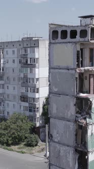 Vertical Video of a House Destroyed By the War in Ukraine