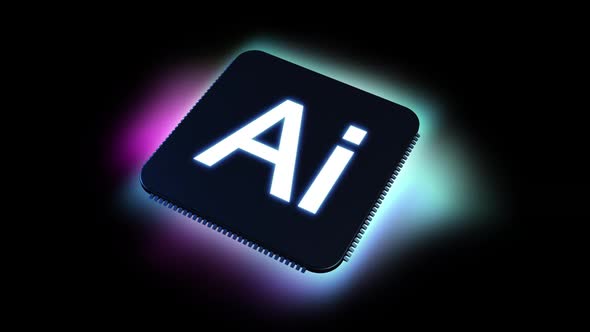 cpu with lettering abbreviation artificial intelligence on black background