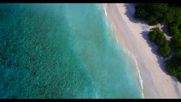 Aerial flying over texture of marine sea view beach voyage by blue lagoon and white sandy background