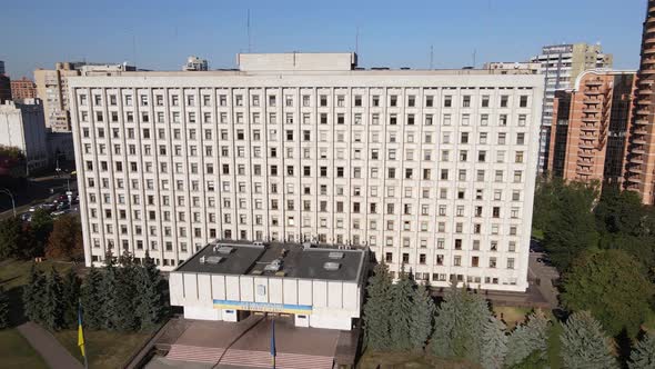 The Building of the Central Election Commission of Ukraine in Kyiv. Aerial. Slow Motion