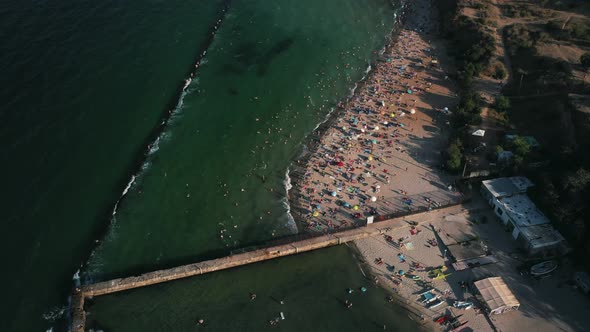 Aerial View of Crowd of People on the Beach