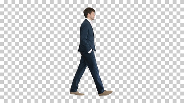 Handsome business man walking with his, Alpha Channel