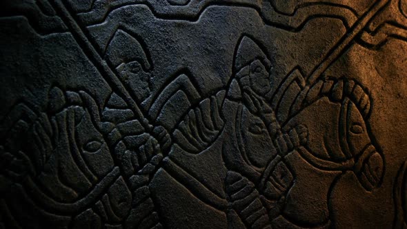 Passing Soldiers On Horses Medieval Wall Carving