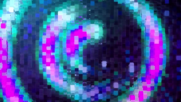 Abstract Swirl of Neon Pixels Moves Counterclockwise