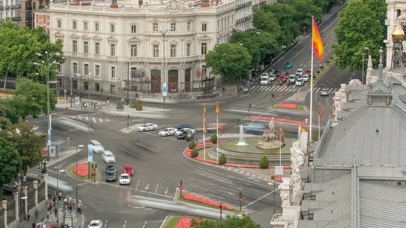 Madrid Timelapse Beautiful Panorama Aerial View of Madrid Post Palacio Comunicaciones Plaza De