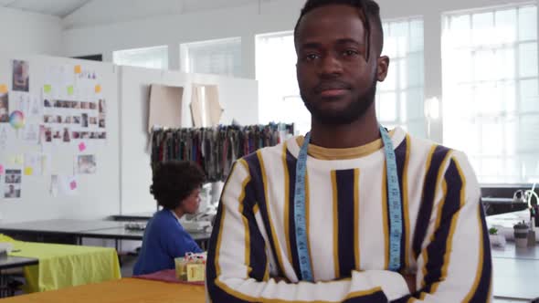 Mixed race man working in creative office