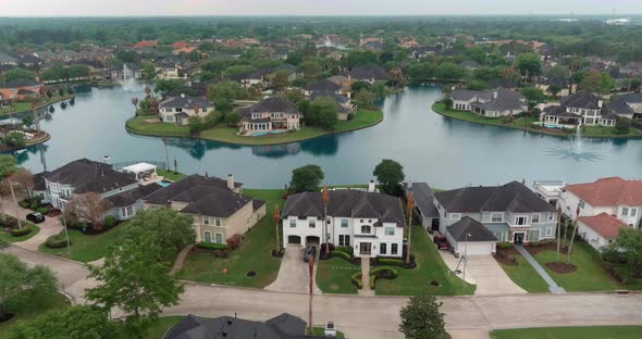 Aerial view of affluent homes in Houston, Texas