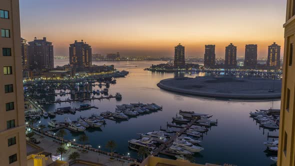 Evening at the PearlQatar Day to Night Timelapse From Top