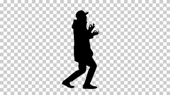 Silhouette Hip-hop man walking and making gestures, Alpha Channel