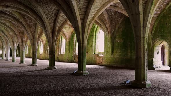 Footage of the ruined Cistercian monastery, Fountains Abby in North Yorkshire UK