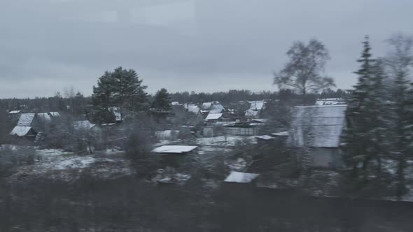 Moving Along Village in Frozen Woods, Winter Cold Countryside Agriculture Landscape, Snow and Ice