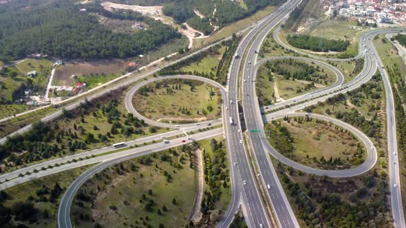 Aerial View of Highway Junctions with Roundabout
