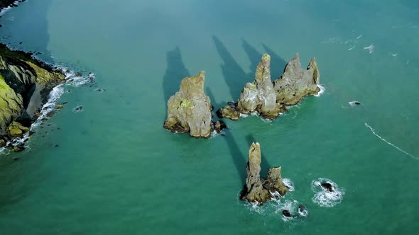 Aerial Drone View Footagehigh Cliffs in the Ocean Reynisfjara, Vik Iceland Reynisfjara Beach Ver2