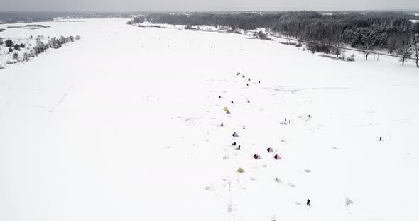Aerial View of Winter Fishing