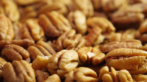 Pecan Nuts Background. Closeup Pekan Seeds