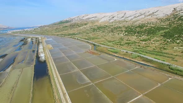 View from above of salt extraction ponds on Pag island, Croatia