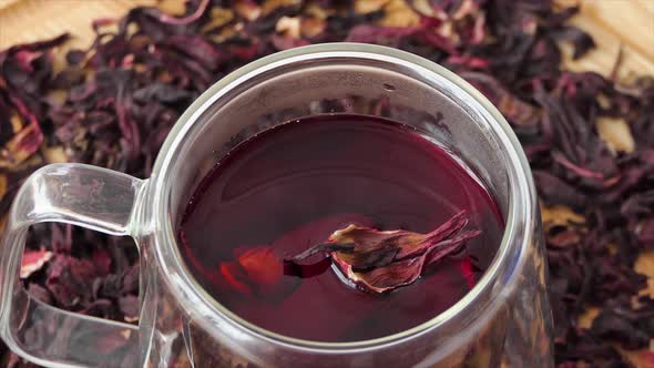 Red Tea in a Glass Cup on a White Background