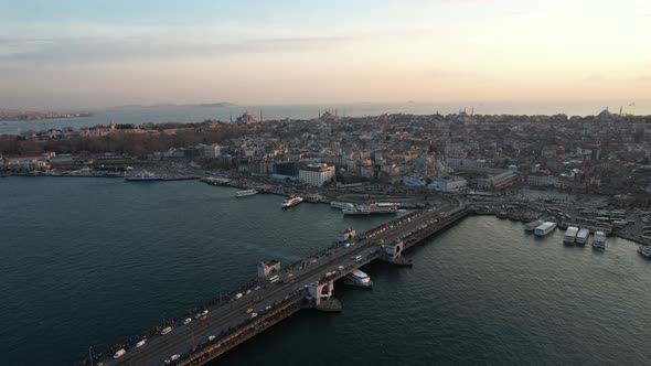 Galata Bridge On Historical Peninsula of Istanbul