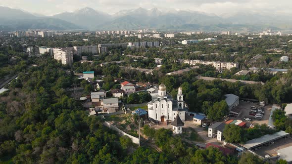 Aerial View of the Church Near Lake Sairan in Almaty Kazakhstan