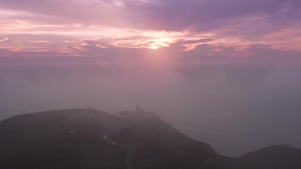 Aerial View of Cape Headland Marked with a Landmark